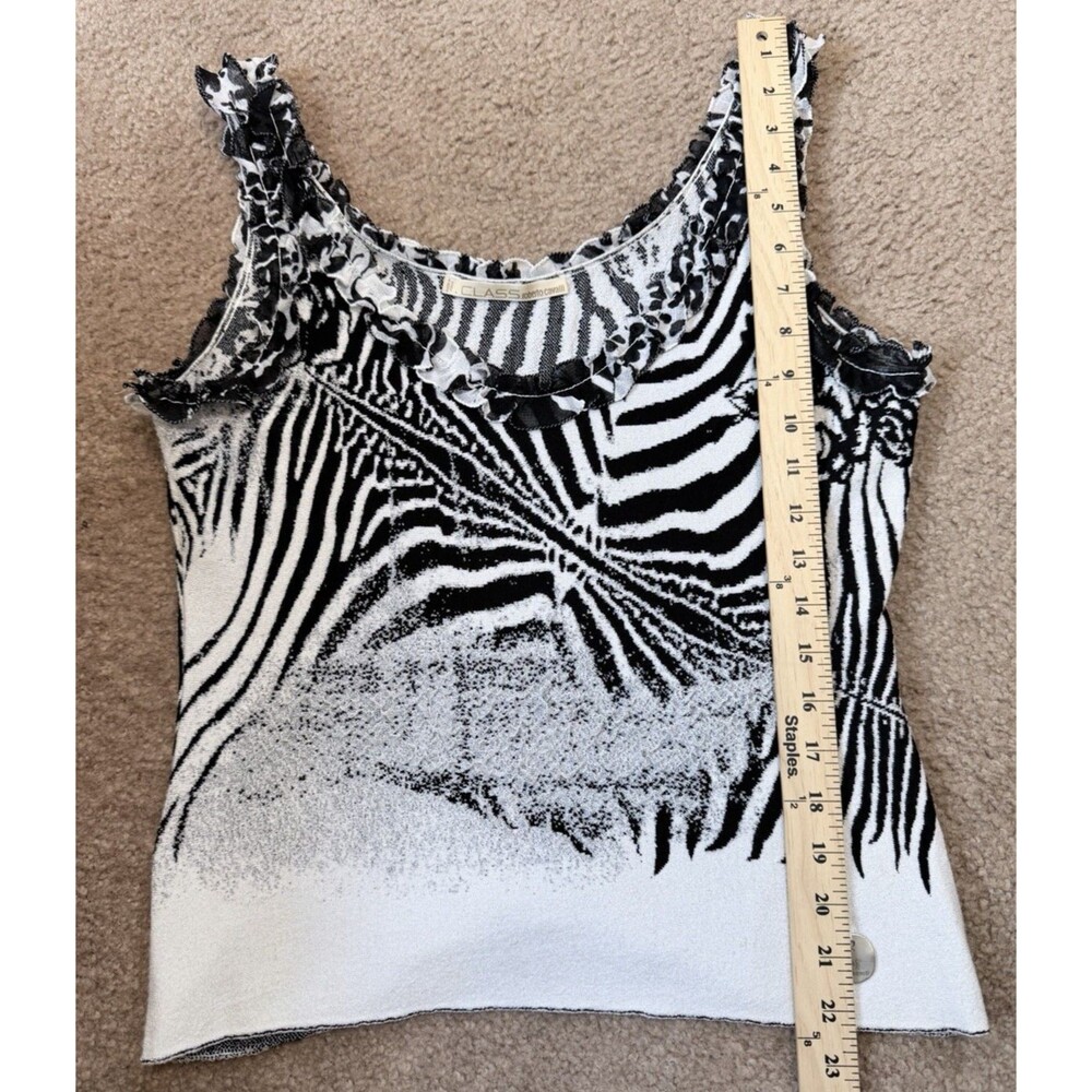 Class Roberto Cavalli Zebra Print Knit Tank Top Ruffle Neck Italy IT 46 US 12 Y2 - Picture 9 of 16